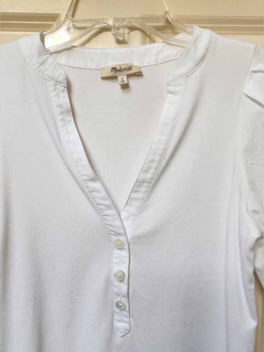 Madewell White V-Neck Puff-Sleeve Popover - Picture 4 of 10